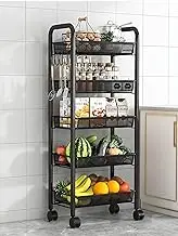 Utility Slim Storage Cart, 5-Tier, 23CM Width, Rolling Kitchen Cart Metal Narrow Storage Cabinet Mobile Shelf Unit Organizer Trolley for for Narrow Places in Kitchen, Bathroom, Office, Black