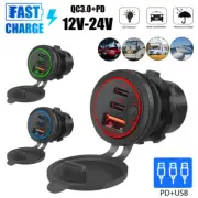 12V/24V Car Charger Socket PD + QC 3.0 USB Port Touch Switch Phone Fast Charging