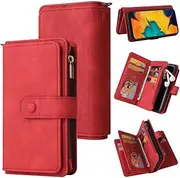 Case for Samsung Galaxy A20/A30 Zipper Pocket Durable PU Leather Flip Case Wallet Purse for Galaxy A20/A30 Case Wallet with 15 Card Slots Holder for Women Men Red