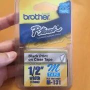 Brother M131 P-Touch Tape M-131, Black Print On Clear Tape 12mm For 1/2” MTapes