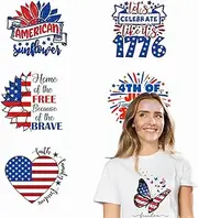 6 Sheets 4th of July Iron on Transfers,Independence Day Iron on Patches with American Flag Love Heart Flowers Design | Heat Transfer Vinyl Stickers for Clothes Bag Pillow