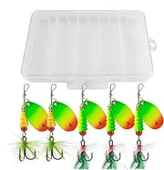 Spinner Baits for Bass Fishing - Sequin Lures Kit with Feathered Hooks | 5X Spinnerbait with Tackle Box, Crankbaits Fishing Accessories for Freshwater Saltwater