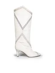 White Leather Eyelet Accent Boots