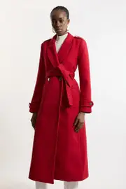 Tailored Wool Blend Belted Maxi Wrap Coat