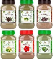 Glow Lush® Amla Reetha Shikakai Bhringraj Hibiscus and Henna Powder (100gm Each) for Hair Pack| Hair Mask