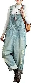 [Yeokou] Women's Loose Baggy Denim Wide Leg Jumpsuit Rompers Overalls Harem Pants