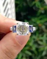 8MM Asscher Cut D/VVS1 Moissanite Five-Stone 925 Sterling Silver Engagement Ring