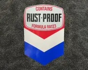 Ampol Rustproof with Chevron adhesive vinyl decal for petrol bowser Wayne