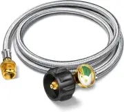 6FT Propane Hose Adapter 1lb to 20lb with Gauge, Propane Grill Tank Adapter Hose