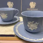 Wedgwood Jasperware Dancing Hours Blue Cup Saucer Set Coffee Tea Serve Ware New
