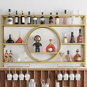 Modern Wall Mounted Wine Rack and Display Cabinet Stylish Metal Shelf for Bottles and Glasses in Gold Perfect for Bar Cupboard or Fridge 100cm x 15cm x 80cm