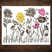 Large Wildflower Stencil for Painting (15x12 Inches) - Stencils for Crafts Reusable for Wood, Canvas, Paper & Fabric - Flower Stencils for Painting on Walls & Floors - Large Pattern Stencil