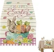 Easter Table Runner | Linen Cute Easter Table Cloth | Cute Linen Dining Table Runner | 72 X 13inch Spring Holiday Decoration, Print Home Dining | Party Supplies For Home, & Kitchen