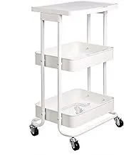 Amazon Basics 2-Tier Metal Kitchen/Utility Cart with Shelf, White