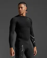 Ignition Compression Long Sleeve, 2XU, S, Black/Silver, Male