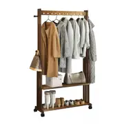 Fin Tall & Solid Bamboo Garment Rack With Shoe Box Storage Shelves Portable Rolling