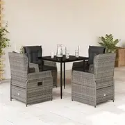 5 Piece Garden Dining Set with Cushions Grey Poly Rattan, Conversation Sets