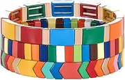 [METOBAR] Enamel Tile Tila Bracelets Set Multicolor Tile Beaded Colorblock Bracelets Handmade Elastic Stretchy Bracelet Bohemian Stackable Bracelet