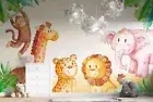 3D Elephant Giraffe Monkey Lion Self-adhesive Removeable Wallpaper Wall Mural