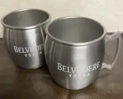 2 Belvedere Vodka Silver Tone Metal Moscow Mule Mugs / Cups