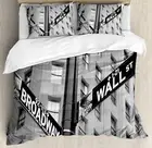 York Duvet Cover Set, Street Signs of Intersection of Wall Street and Broadway