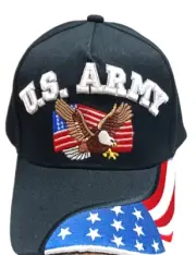 U.S. ARMY VETERAN MILITARY HAT CAP BLACK WITH EAGLE AND FLAG STARS AND STRIPES