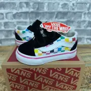 Vans Old Skool V Checkerboard Rainbow True White Black Shoes Toddlers Size 5 New