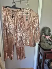 City Chic Large Gold Sequin Pant Suit Plus Size 20