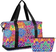 Moroccan Patterns bright Travel Bags Travel Overnight Carry on Bag Gym Bag with Toiletry Bag for Yoga Waterproof, Moroccan Patterns bright, 1 size
