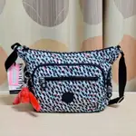 KIPLING 黑綠抽象印花多袋實用側背包-GABBIE S