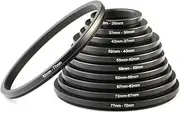 K&F Concept 11 Pieces Step Down Filter Adapter Rings Set, Metal Step Down Filter Adapter Ring Kit 43-37mm 52-43mm 55-52mm 58-55mm 62-58mm 67-62mm 72-67mm 77-72mm 82-77mm for Camera Lens