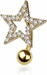 [Pierced Owl] 14GA 316L Stainless Steel CZ Crystal Star Reverse Belly Button Ring