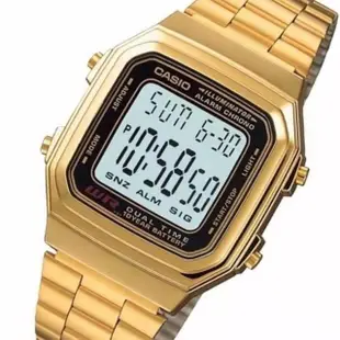 【CASIO 卡西歐】A178WGA-1A 金色不鏽鋼弧邊方型時尚質感多功能電子手錶