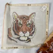 Vintage Tiger Design Hand painted Needlepoint Canvas on 15 Mesh Canvas