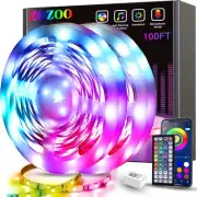 100ft Multicolor LED Strip Lights with Bluetooth Remote Music Sync Dimmable