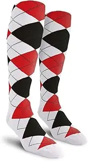 [Golf Knickers] Colorful Knee High Argyle Cotton Socks For Men Women and Youth - ZZZZ: White/Red/Black - Youth