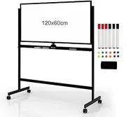 COSTWAY Double-Sided Magnetic Mobile Whiteboard, Adjustable Mobile Dry Erase Board on Wheels with 6 Markers, 12 Magnets & 1 Eraser, Large Mobile Rolling Magnetic Whiteboard for Home & Office (Black)