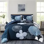 Australian Standard Light Weight Comforters Set-3 Piece All Seasons Bedding Set with Polyester Filling-Soft Quilt Donna Duvet Set-Includes Comforter & 2 Pillowcases (Blue Floral, Double)