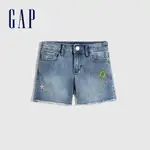 GAP 女童裝 可愛刺繡毛邊牛仔短褲-淺色水洗(903084)