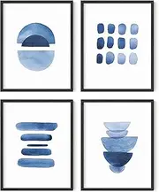 HAUS AND HUES Abstract Blue Wall Art Prints Set of 4 Abstract Art Blue Wall Decor for Living Room Wall Art | Watercolor Prints Wall Art | Navy Blue Wall Art | UNFRAMED (11 x 14)