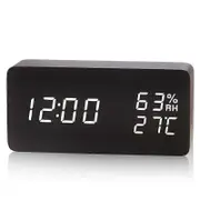 Alarm clock digital clock digital alarm clock wood led alarm clock (black wood and white lamp 15*4*7CM