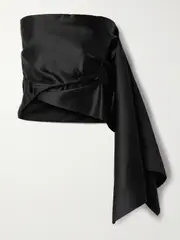 [The Row] The Row - Nana Strapless Draped Satin Top - Black - US10 US 10 Black