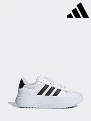 adidas White/Black Sportswear Grand Court Platform Trainers (787410) | $161