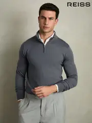Reiss Airforce Blue Blackhall Merino Wool Half-Zip Funnel Neck Jumper (AC4764) | $195