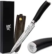 YOUSUNLONG Carving Knife 8 inch Slicing Knife Japanese Damascus Hammered Steel Blade Natural Leadwood Handle with Leather Sheath