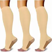 [Generic] 3 Pairs Open Toe Compression Socks for Women & Men, Knee High Toeless Stocking 15-25 mmHg Best Support for All Day Wear