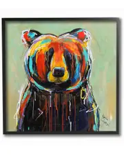 Stupell Abstract Colorful Painted Black Bear by Karrie Evenson Framed Art