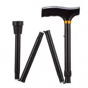 Adjustable Black Walking Stick Cane Metal Folding Collapsible Hiking Travel 91cm