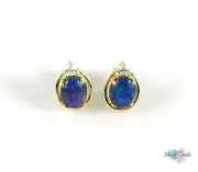 Australian Genuine Opal 18ct Gold Plated Stud Earrings 9x7mm 925 Sterling Silver