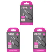 3PK Core Essentials 3.5mm Jack to 8-Pin Audio Adaptor Aux Stereo Converter Black